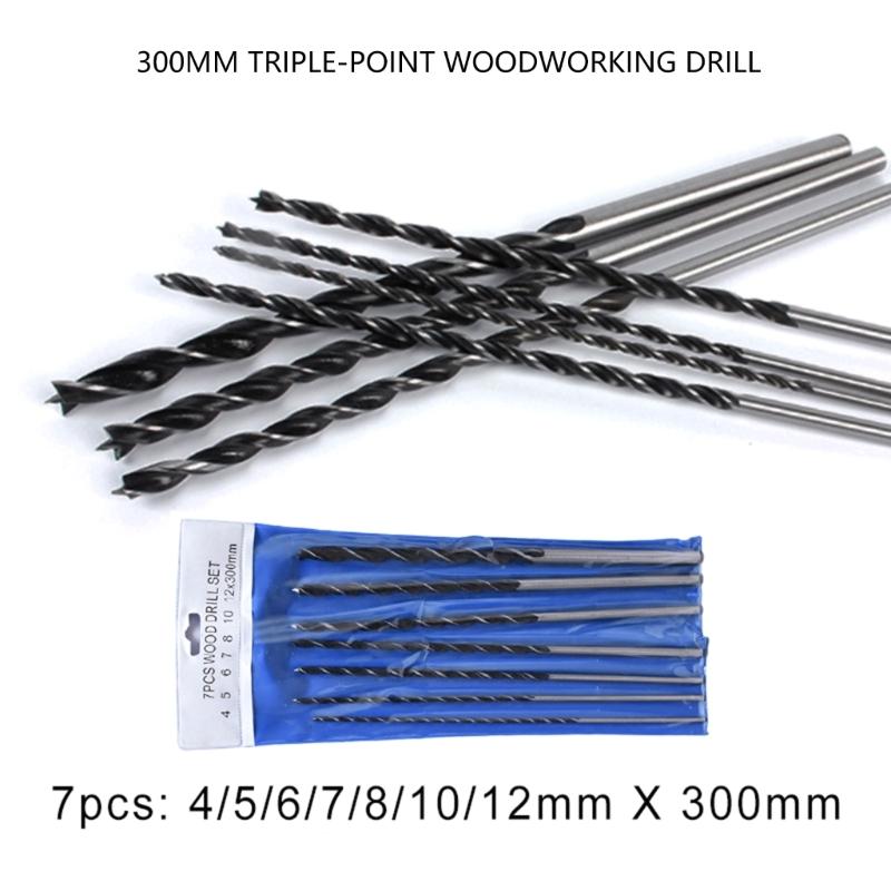 Profesionální sada 7 kusů vrtáků do dřeva 4-12 mm 300 mm prodloužené dřevěné vrtáky Heavy Duty uhlíková ocel pro stavbu z tvrdého dřeva