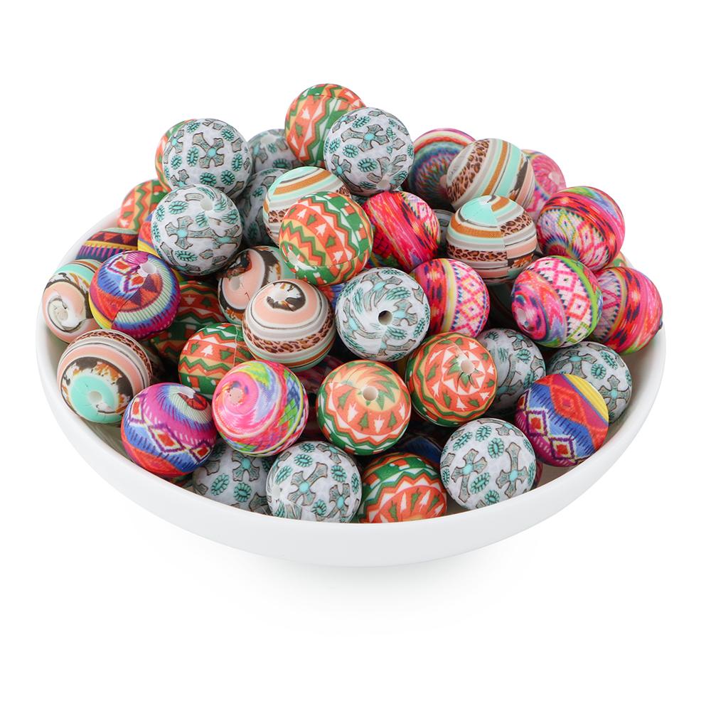 5Pcs/lot Round Printed Silicone Beads 15mm Leopard Print Silicone Beads For Jewelry Making DIY Jewelry Accessories