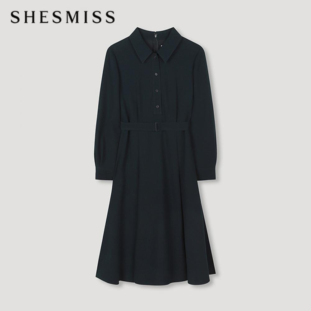 

She S miSS Collar Belted dreSS Swwopn42010 De DARK GREEN/55