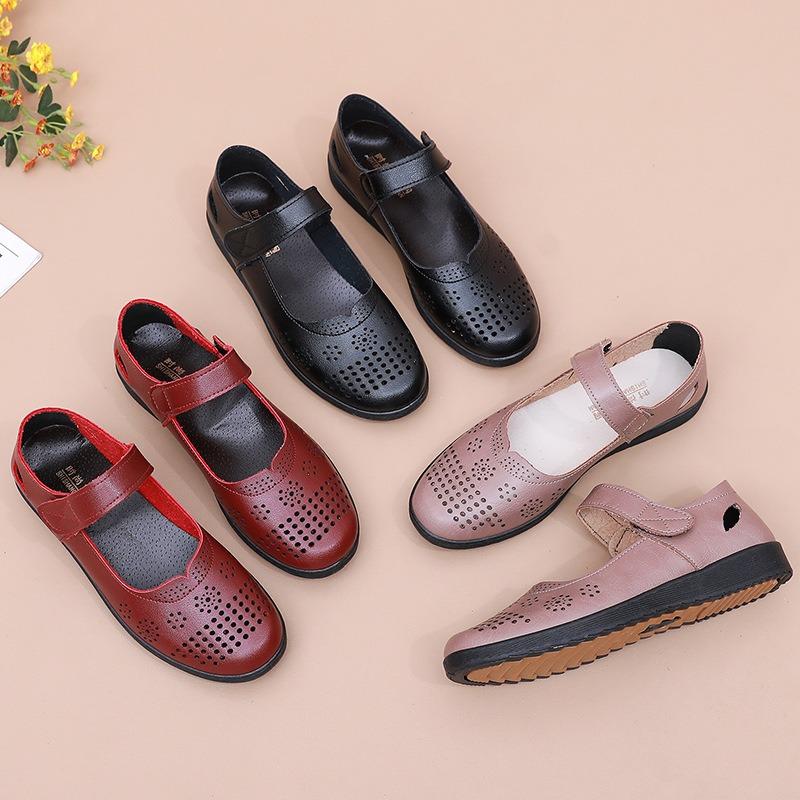 Soft-soled Shoes Sandals Flat-soled Elderly Women's Hole Shoes Single Shoes Elderly Non-slip Comfortable Women's Shoes Summer