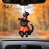 Vintage Wooden Witch Cat Pendant Halloween Hanging Ornament, Decorative Pendant, Black Wood Chips Cute Holiday Party Favors for Tree And Window Decor