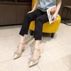 Fashion Sandals Women 2024 Summer New Fashion Pointed Toed High Heel Shoes for Women Crystal Buckle Strap Sandals Female Zapatos Mujer