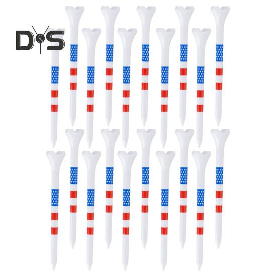 10/20/50 Pcs Golf Tees Unbreakable Plastic Golf Tees Reduces Friction Side Spin Golf Accessories USA Flag Pattern Long Golf Tees Bulk