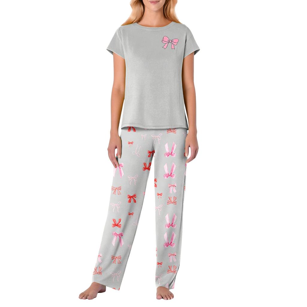 Women's Valentine's Day Butterfly Print Short,Sleeve Pajama Set