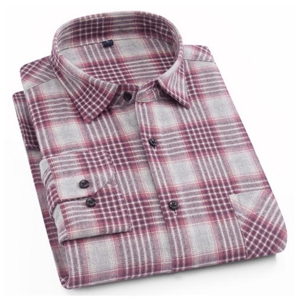 Men 'S 100 %Cotton Casual Plaid Pocket Long Sleeve Slim Brushed Flannel Leisure Styles Tops Shirt