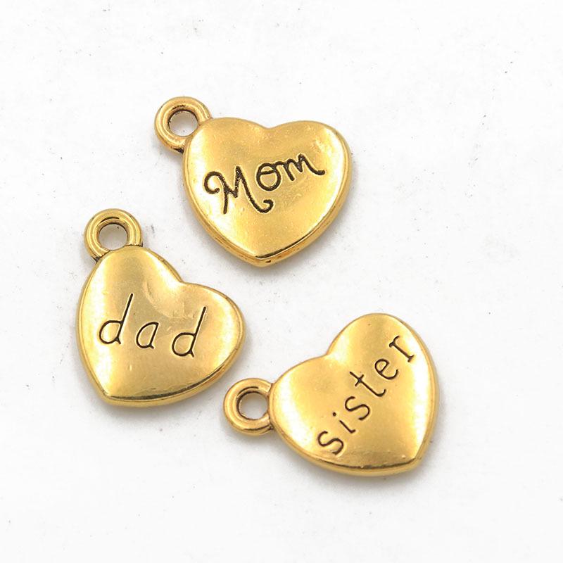 Подвеска-шарм в форме сердца из цинкового сплава, 14x18 мм, 3 цвета, для ожерелий Son античная золотой