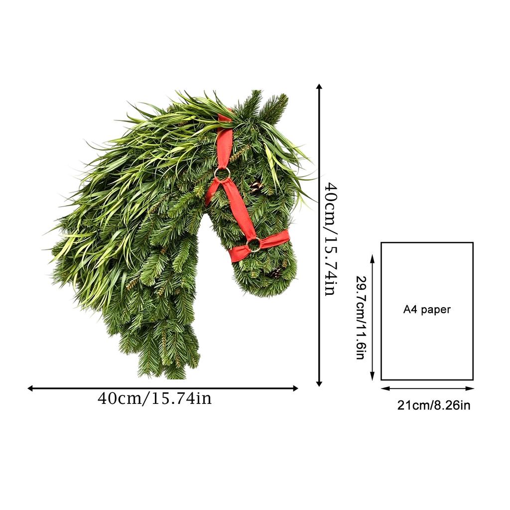 Horse Wreath with Pinecones, Rustic Christmas Animal Front Door Hanging Decor