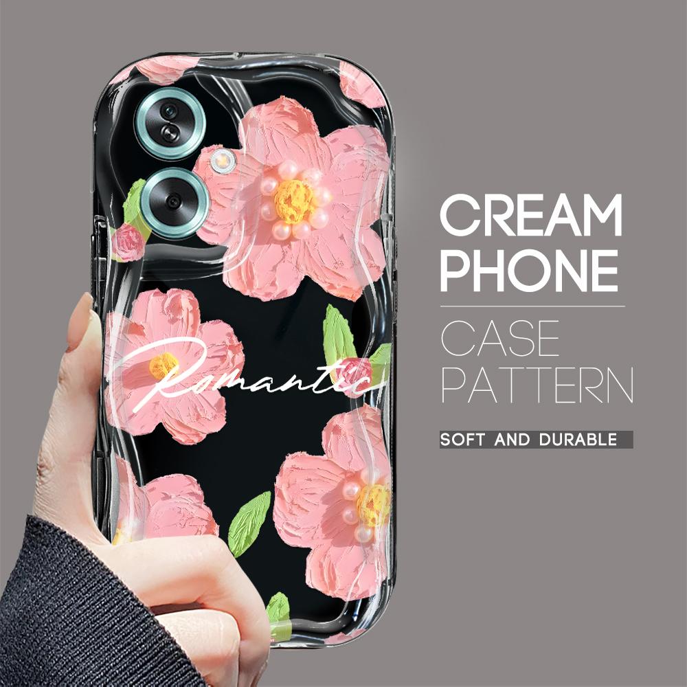 

Милый мультяшный узор, кремовая текстура, мягкий силиконовый чехол с волнистыми краями, чехол для телефона для OPPO Reno Realme OPPO Reno12 5G чёрный