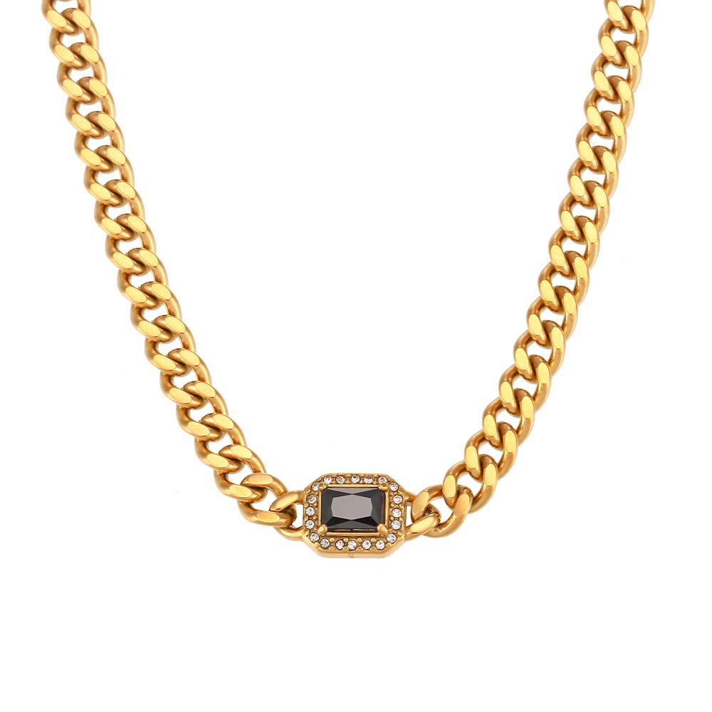 MamacitaSlay High Quality Gold Plated Cuban Chain AAA Zircon Necklaces Bracelets Stainless Steel Waterproof Jewelry for Women