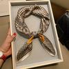 26.77" Paisley Houndstooth Printed Square Scarf Coffee Color Thin Smooth Neck Scarf Vintage Style Sunscreen Headscarf For Women