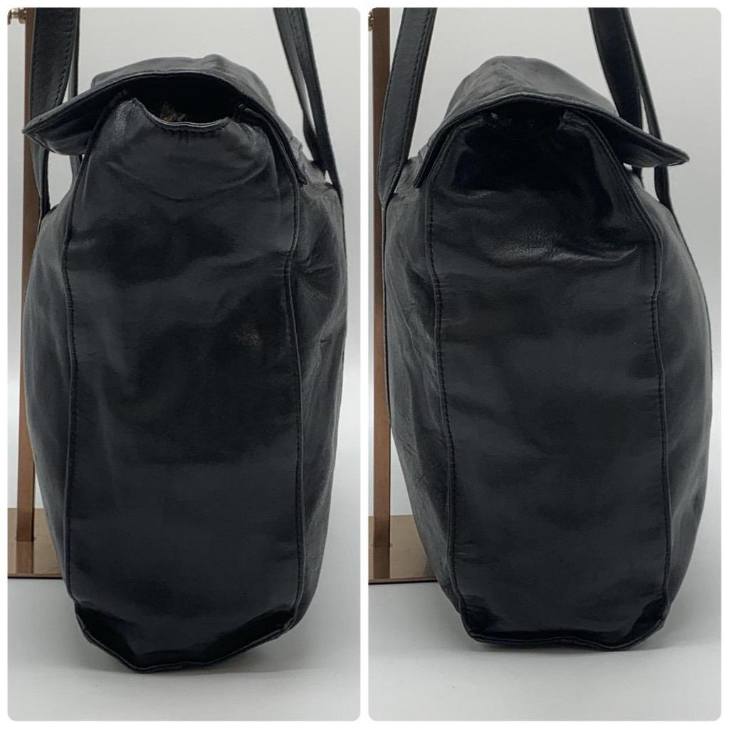 PRADA Handbag Shoulder Bag Shoulder Strap Tote Bag Nappa Leather Black Silver Hardware Logo Embossed Flap White Tag