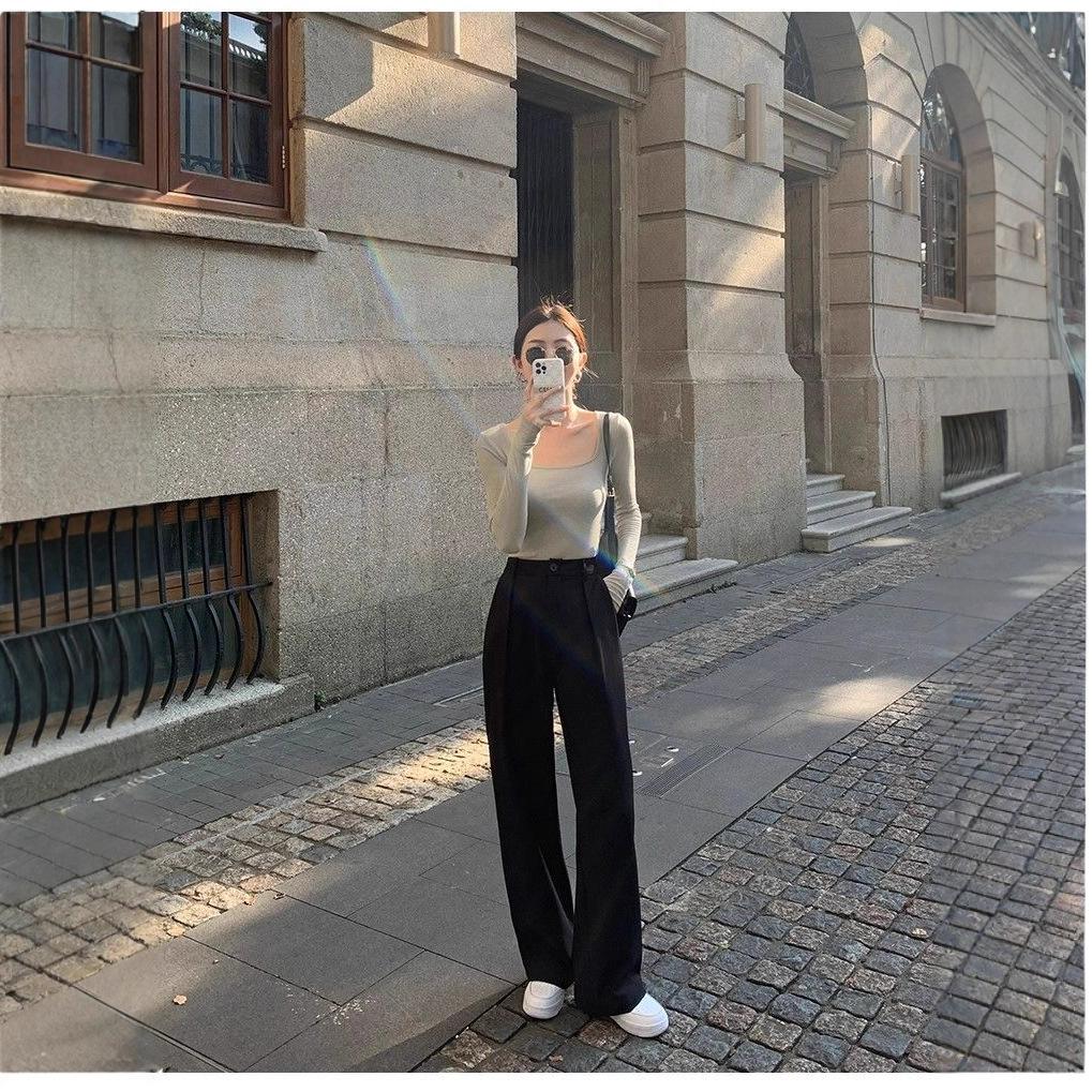 Women's Cotton Long Sleeve Square Neck Top - Slimming, Stylish, Age-Reducing Autumn/Winter Base Layer 2025