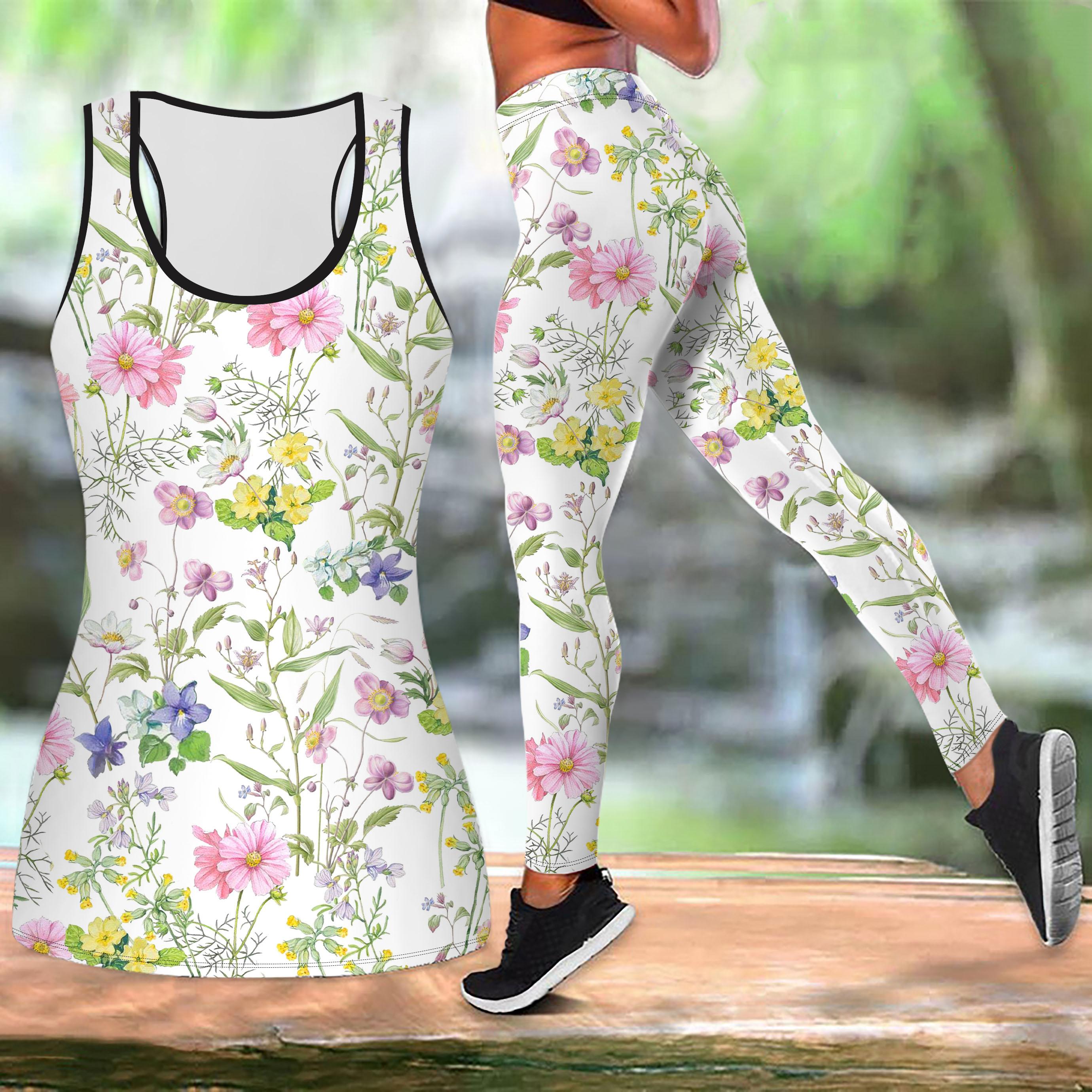 

Простий і елегантний костюм для йоги з квітковим принтом для жінок Модні легінси для тренувань Фітнес Спорт Повсякденний набір для йоги Спортивний костюм XS рожевий