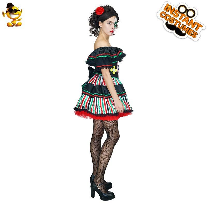 Adult Womens Day Of Dead Bride Dress Halloween Ghost Costume Stage Performance Party