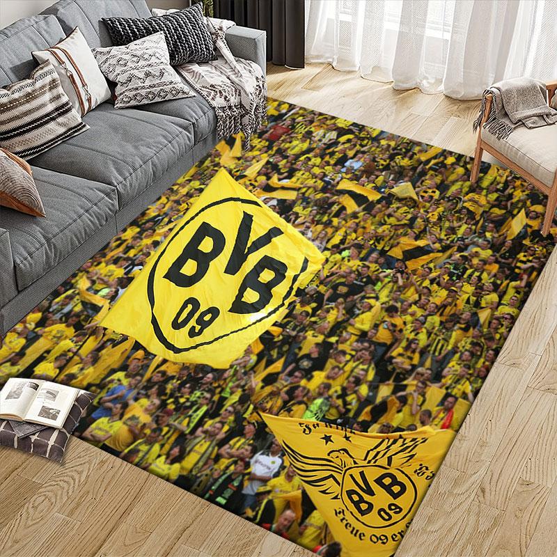 Dortmund Flannel Printed Carpet, Home Sofa Decoration for Living Room & Bedroom, Non‑Slip Play Flannel Floor Mat for Game Room