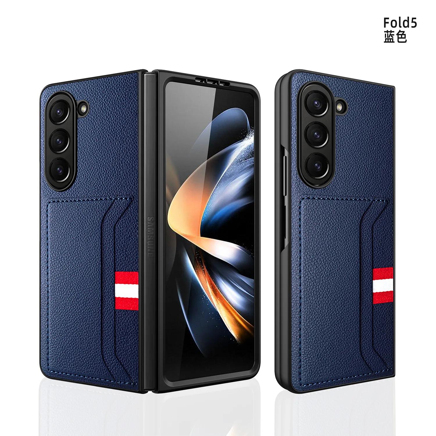 

Кожаный чехол Clemence для телефона Samsung Galaxy Z Fold6 Fold5 Fold4 Fold3 Fold 6 5 4 3 5G с держателем для карт и противоударной крышкой Galaxy Z Fold6 синий