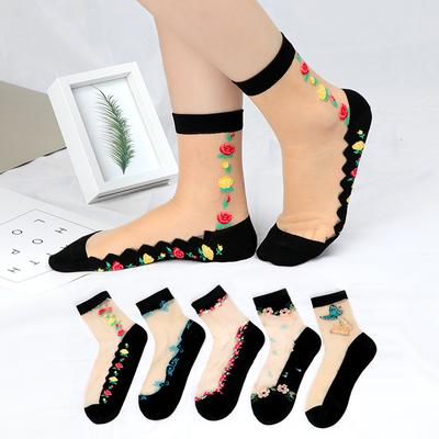 5 Pairs of Women's Spring and Summer Thin Ice Silk and Cotton Bottom Crystal Silk Anti Hook Silk Stockings