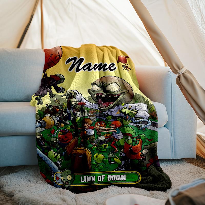 Customizable Plants vs. Zombies Throw Blanket – Personalized Name, All-Season Cozy Snug Blanket, Machine Washable, Personalized Blanket