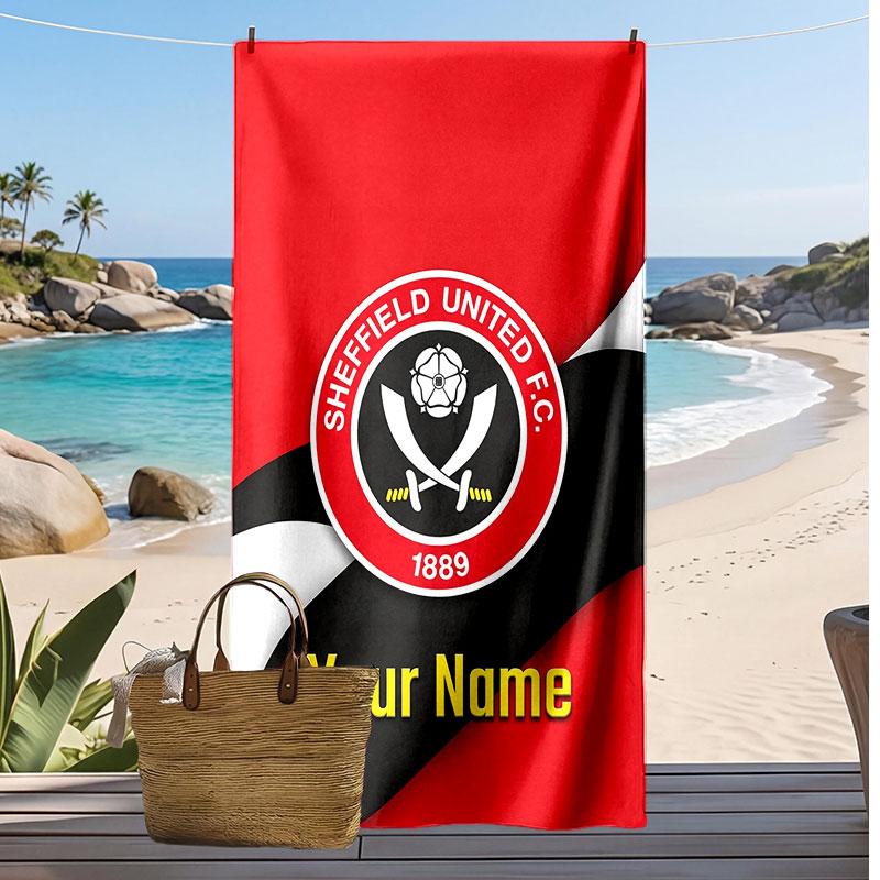 Sheffield United FC Personalized Printed Beach Towel Soccer Logo Support Custom Name Text Absorbent Towel For Sport Travel Special Gift