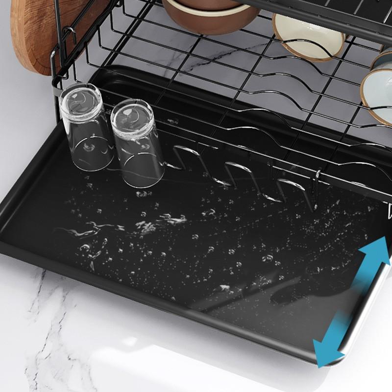 Stainless Steel Kitchen Counter Rack With Drainage Tray Multi-Tier Dish Organizer Bowls Plates Cutlery Cups