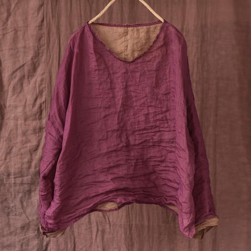 

Johnature женские футболки Ramie высокого качества, однотонные футболки с длинными рукавами и круглым вырезом, весенние женские футболки в китайском стиле One Size темно-фиолетового