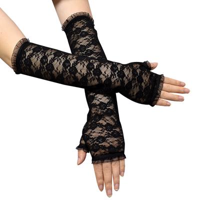 Sun Protection Sleeve Summer Long Arm Cover Lace Fingerless Gloves Women Driving Travel Breathable Thin