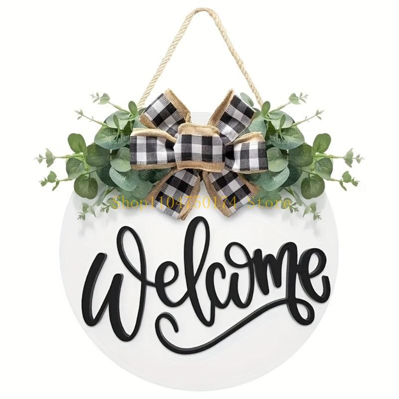 Welcome Sign for Front Door Wreath Decorations Bows Front Door Porch Hangings Decors for Farmhuose Home Outdoor Indoor top sale