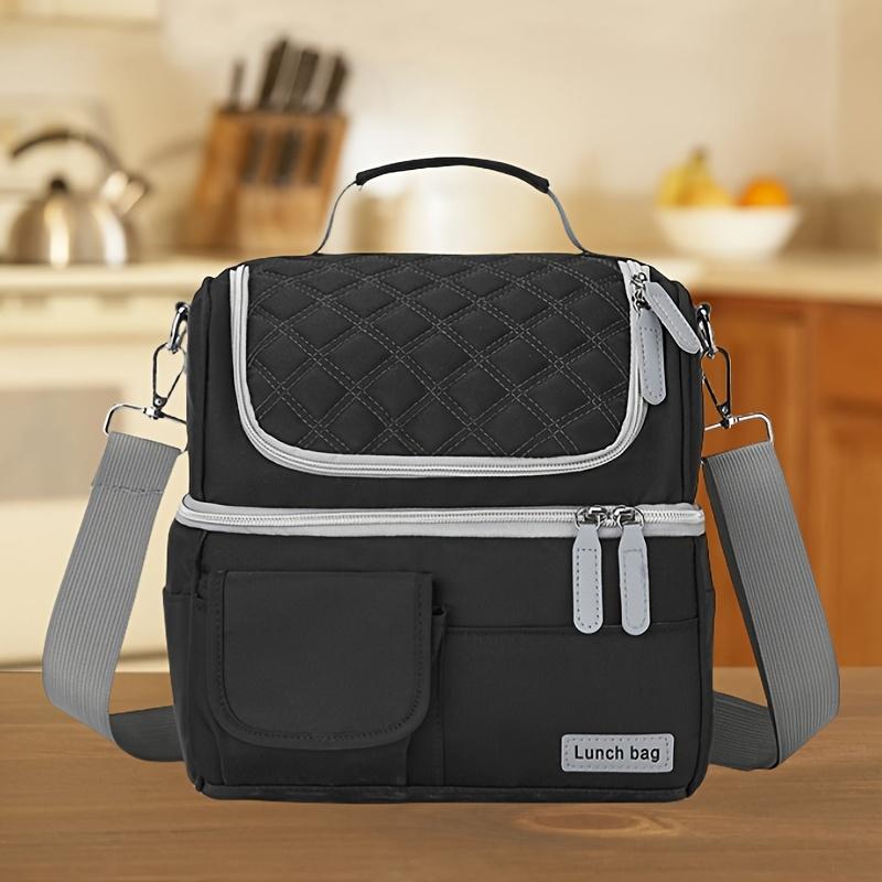 New Large Capacity Double Layer Lunch Bag, Outdoor Picnic Work Lunch Insulated Bag,Simple Portable Crossbody Shoulder Lunch Bag, Non-Food Contact