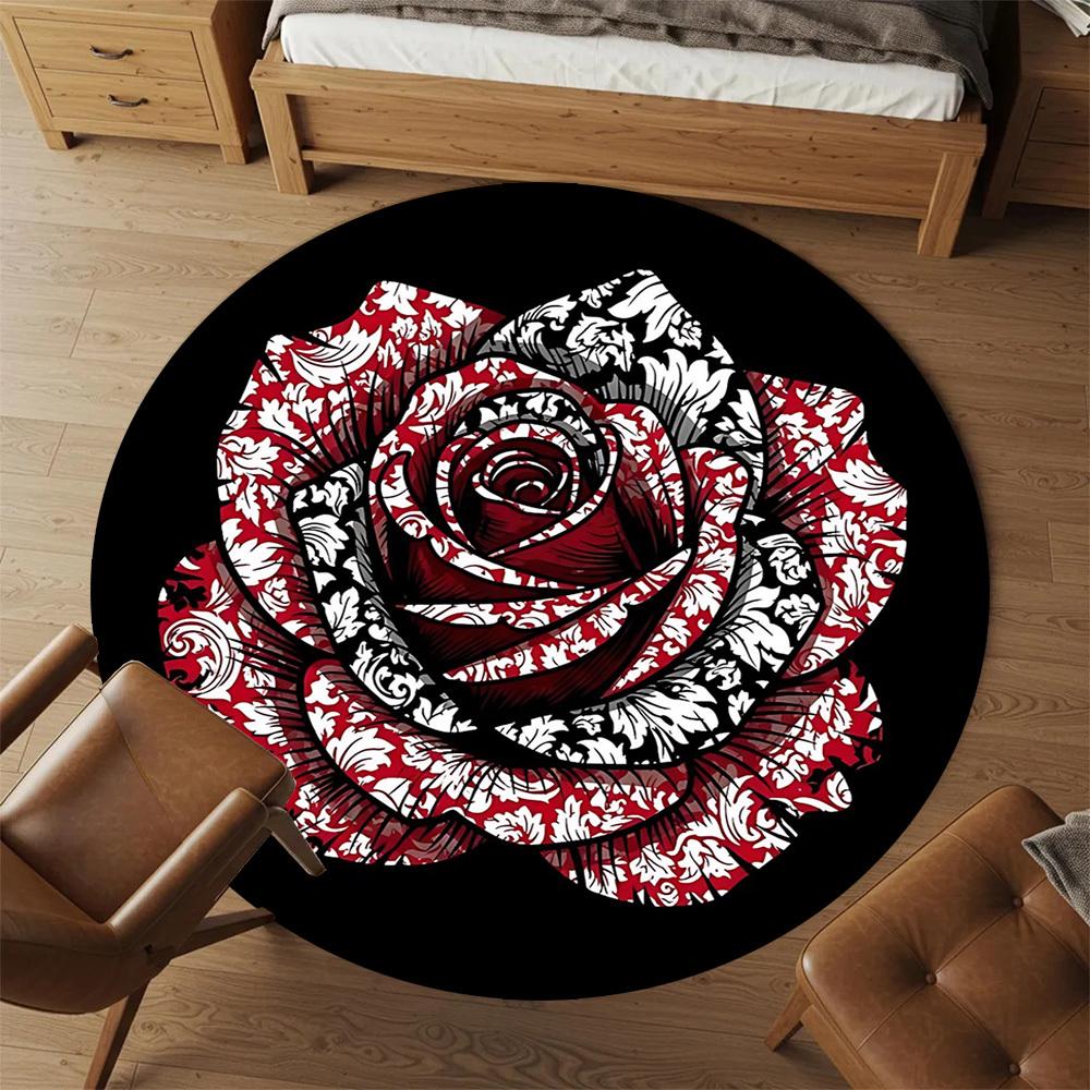 1pc Rose Pattern Round Chair Mat Office Area Rug - Non-Slip, Floor Mat for Office, Bedroom, and Indoor Decor P127117