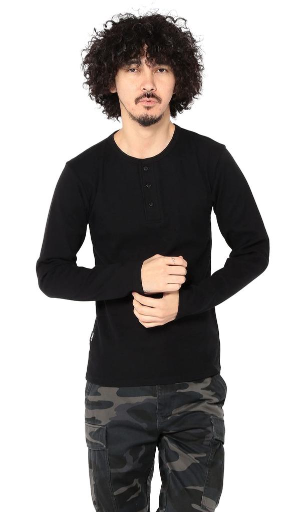 Avirex Daily Rib Henley Neck Tee (Antibacterial and Odor Resistant) Men's Size L, Size 6153482, Black