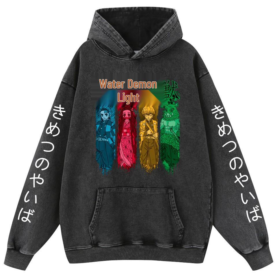Demon Slayer Washed Retro Distressed Cotton Unisex Hoodie
