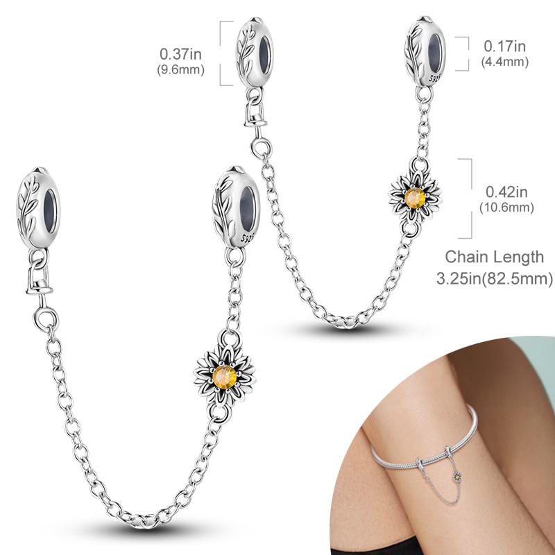 New 925 Silver Charms Bead Safety Chain Bead Fit Original Charms Bracelet Pendant Fine DIY Birthday Jewelry For Women
