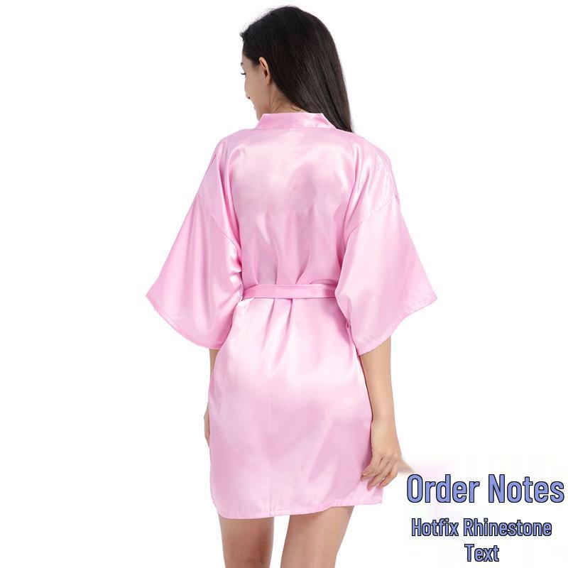 

Plus Size 3XL Beaded English Letter Summer Wedding Short Party Robe 3XL (85-95kg) яркий розовый