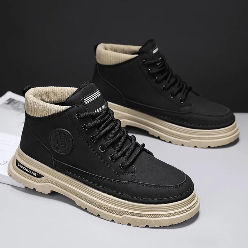 

Мужские ботинки средней высоты, повседневная обувь, классические ботильоны, высокие, офисные, модные, дышащие, многофункциональные, мотоциклетные, черные 39 чёрный