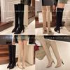 2025 autumn and winter new medium heel women's boots large size versatile pointed explosion thin boots over the knee elastic boots children