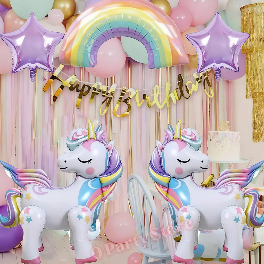Rainbow Unicorn Aluminum Balloon Girls Birthday Party Decoration Gradient Number Balloon Party Decor Supplies Baby Shower Globos