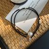 S925 silver Korean version niche design freshwater pearl fashionable INS wind necklace black pointed crystal simple retro collarbone chain