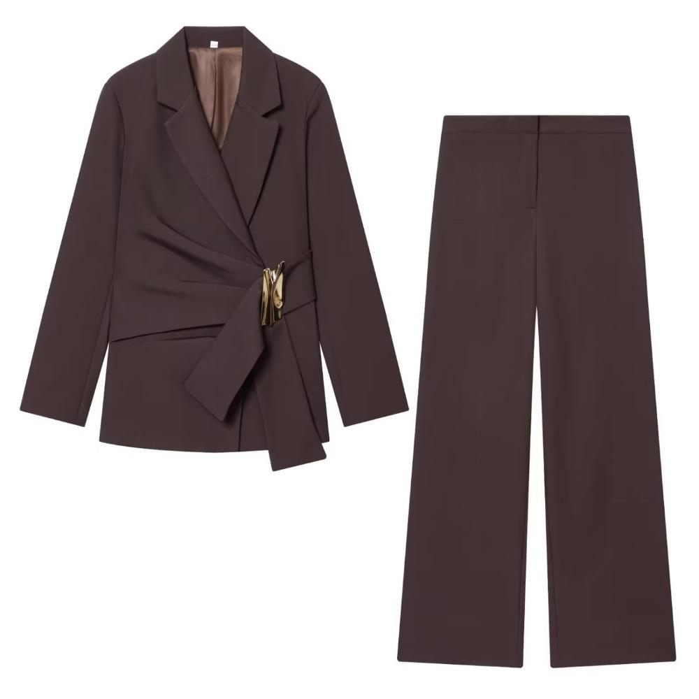 Women Lapel Belted Blazer Wide Leg