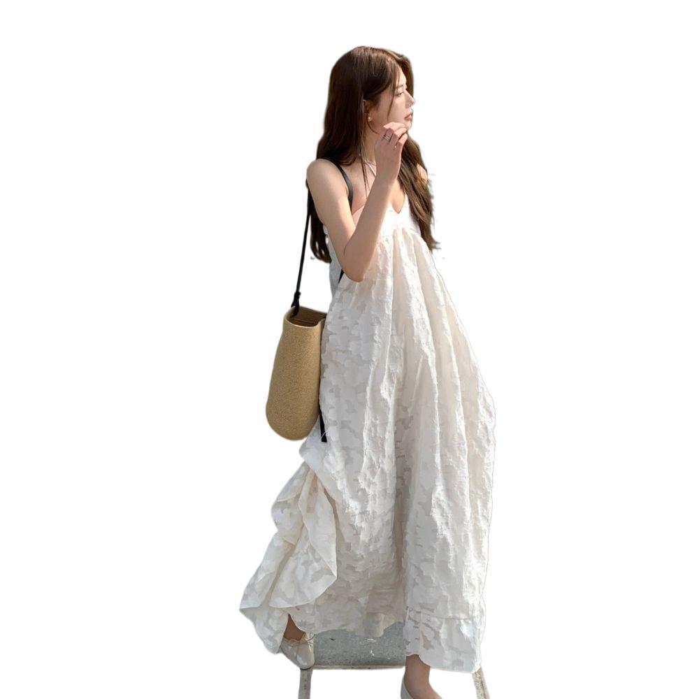 French Pure Desire Style Seaside Vacation Neck Suspender Dress Women's Summer Sexy Backless Temperament Ruffle Edge Dress
