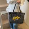 Denim Tote Bag For Women With Embroidered Letters And Street Style For Daily Use