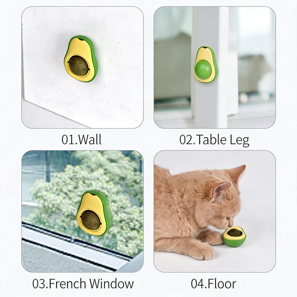 Avocado Shape Cat Catnip Wall Ball Toy Natural Silvervine Licking BallWall Mounted Dental CleaningTeethGrinding Kitten Oral Care