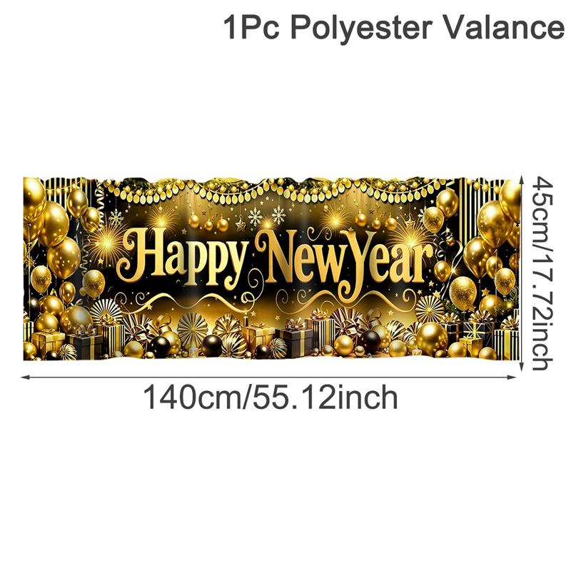2026 Happy New Year Short Curtains Valances Fireworks&Balloons Windows Treatments New Year Decorations for Home Kitchen Bathroom