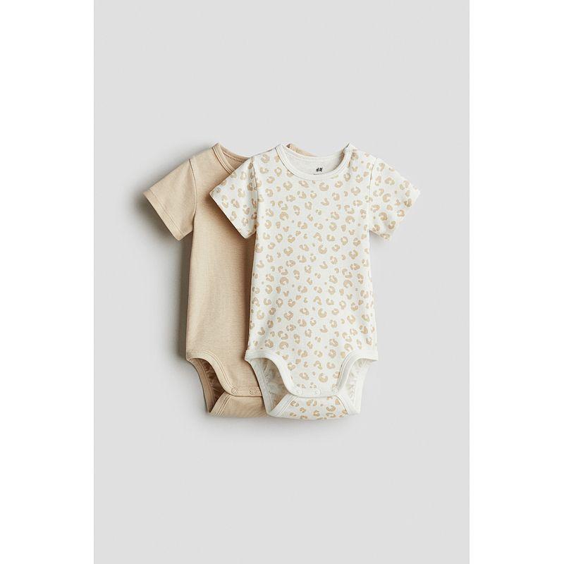 

Детская одежда HM Комбинезоны для малышей 2 шт. Летний тонкий детский хлопковый с коротким рукавом Мягкий ромпер 1159373 Beige/Leopard print 90/48(12-18m)