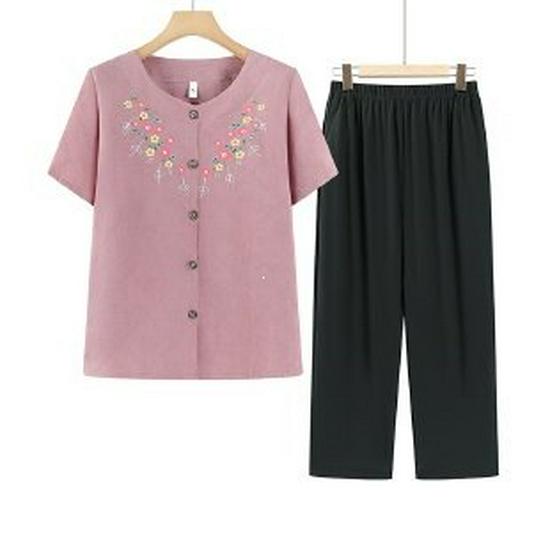 

2026 Summer Short-Sleeve National Style T-shirt for Moms - New Chinese Fashion for Middle-Aged and Elderly Women 2XL