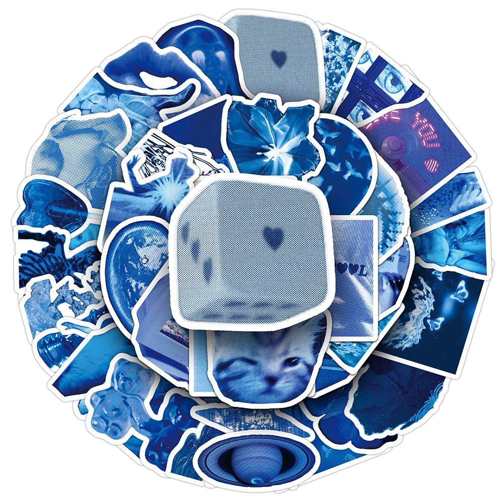 10/30/50pcs Vintage Low Pixel Blue Art Stickers INS Style Graffiti Decal DIY Luggage Scrapbook Journal Aesthetic Cartoon Sticker