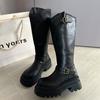 Belt Buckle Knight Boots Muffin Bottom Tall Women's Boots Trendy High Heel But Knee High Tube 2025 Autumn and Winter New Thick Bottom