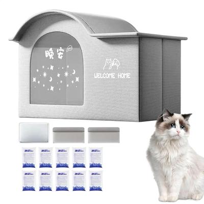 Casa de Gato Refrescante Para Exterior Dobrável Casa de Gato Refrescante Com Bolsa de Gelo Abrigo Refrescante Para Animais de Estimação Limpeza Fácil Suprimentos Para Dias Quentes Para Gramado