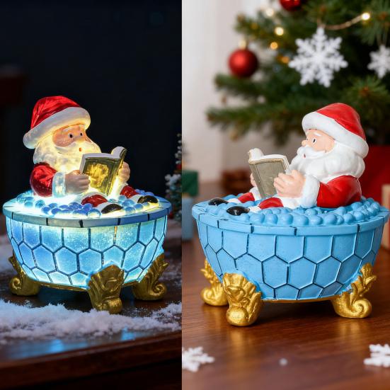 Christmas Ornament Santa Claus Shower Design LED Night Light Resin Craft Figure Living Room Desktop
