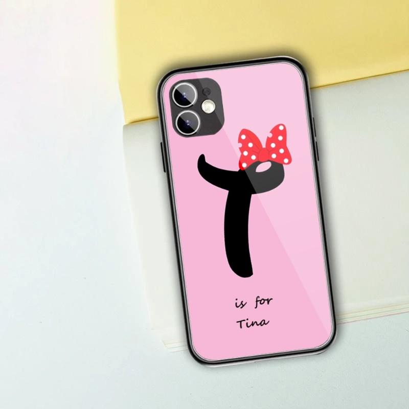 Cute Alphabet Letter Flower Phone Case For IPhone 13 12 11 XS X 8 7 6 Plus Mini Pro Max SE 2022 Black PC TPU Glass Phone Cover