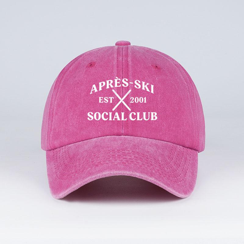APRSSKI SOCIAL CLUB Printed Washed Baseball Cap Soft Stylish and Versatile PostSki Casual Wear For Ski Enthusiasts Holiday